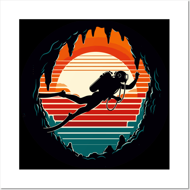 Retro Cave Diving Explore Wall Art by TomFrontierArt